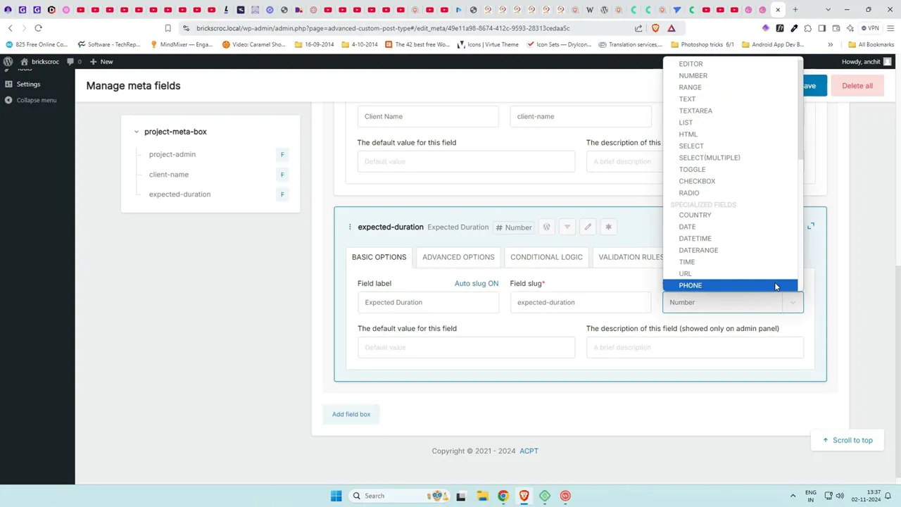 Adding Client Name text field in ACPT field group