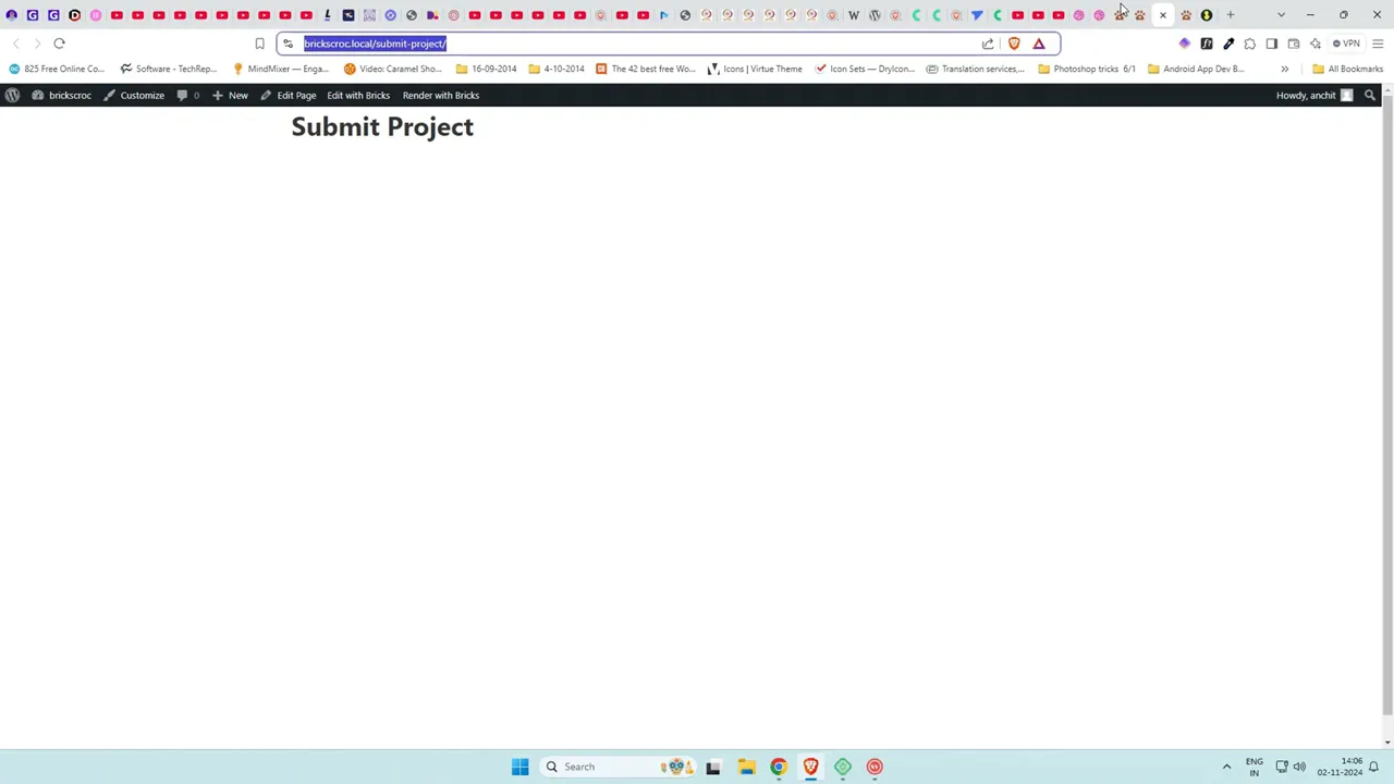 Front-end page showing only form title because fields have not been selected