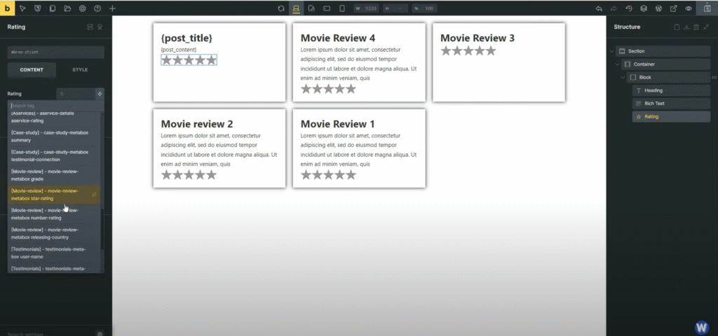 Star Rating Widget Dynamic Field
