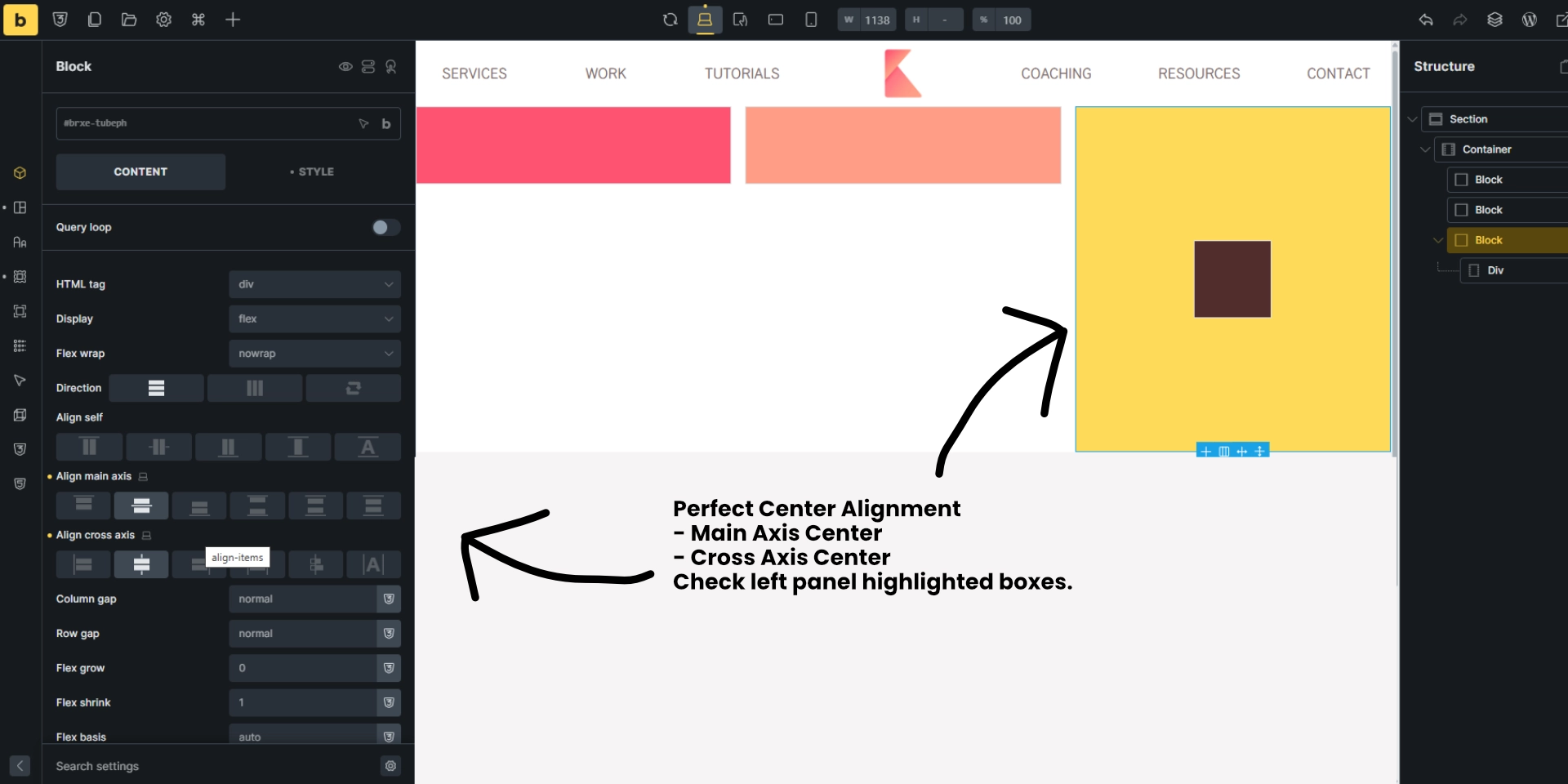 Bricks Builder Center Alignment Div